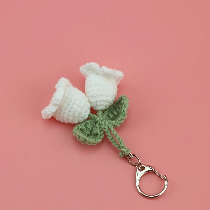 1pc Charming Crochet Lily Flower Wind Chime Keychain, Cute Yarn Bag Accessory for Women