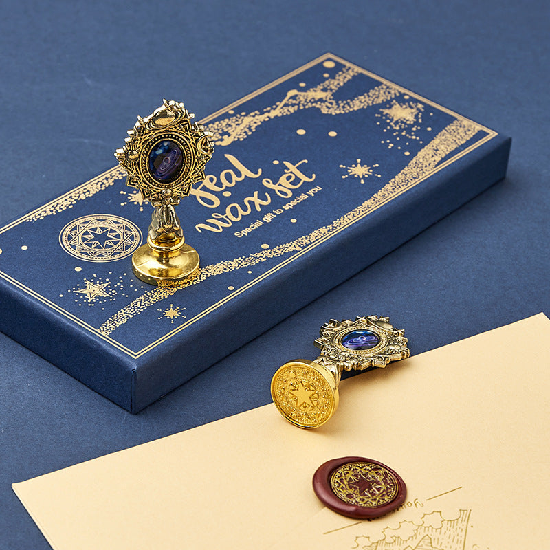 Wax Seal Stamp Kit with Gift Box, with Wax Seal Beads, 3 Wax Seal Stamp, Wax Seal Metallic Pen and Envelope, Wax Seal Kit for Gift and Decoration