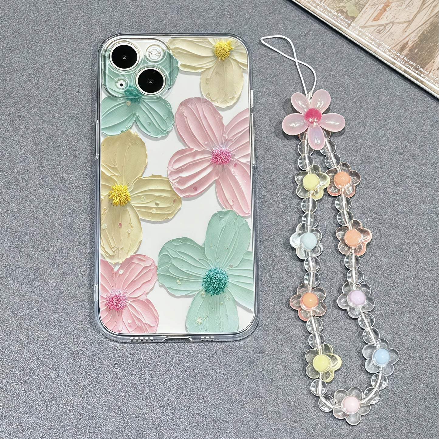 [Transparent Case] Mobile Phone Case | for iPhone 16 15 14 13 12 11 Pro Max 14 15 16 Plus XS XR X 8 7 | with Lanyard | Simple Transparent Creative Flower Pattern