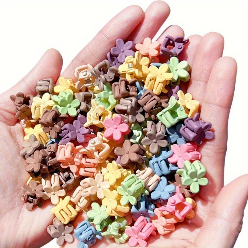 50 Sets Of Mini Hair Clips, Cute Plastic Flower-Shaped Hair Accessories, Pure Color Braids, Suitable for Teenagers, Cute Girls, Accessories