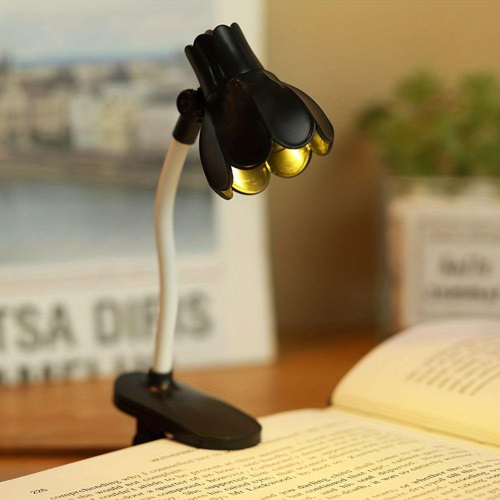 1/2/3pcs MINI Arm Adjustable LED Horn Flower Book Light - Battery-Powered Desk Lamp with Pink & White Design, Perfect for Reading at night, or Desktop Decoration, Portable reading Lighting, Desk Lamps for Home Office,mini boo