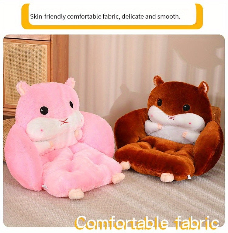 Cute Seat Cushion Hamster Shape Lazy Sofa, Cozy Warm Skin-Friendly Plush Office Chair Pads, Integrated Thickened Reading Pads, 17.7''×15.7'', (Color: Grey/Pink/Dark Brown/Light Brown)