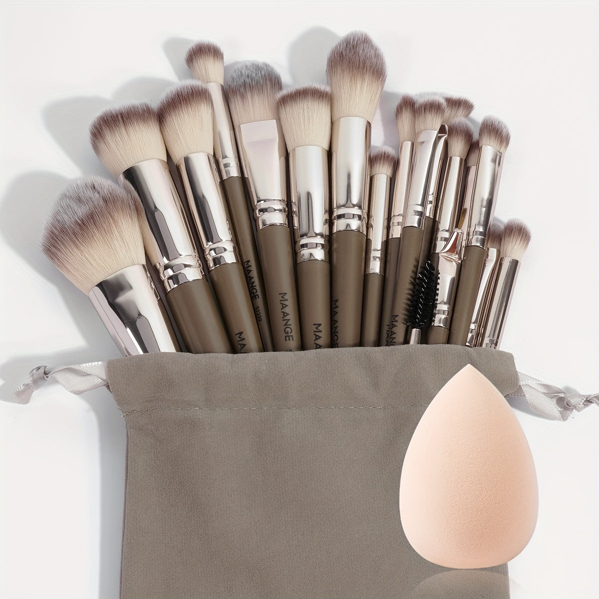 MAANGE 20pcs Professional Makeup Brush Set, Including 18 Makeup Brushes + Flannel Bag + 1 Large Water Drop Makeup Egg, Soft Bristle Makeup Brush, Foundation Brush, Eyeshadow Brush, Blending Brush, Concealer Brush, Eyeliner Br