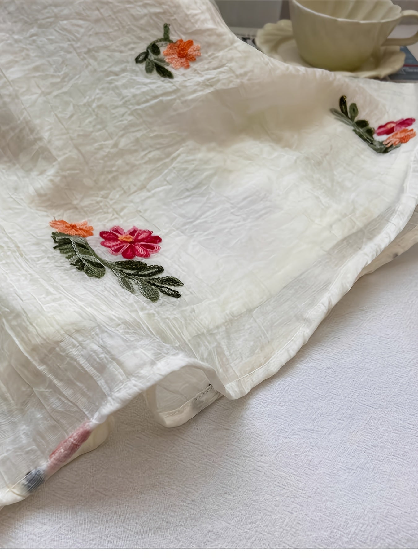 Summer New Bohemian Style Flower Embroidery Mesh Overlay Dress | Sleeveless, Non-Stretch Fabric, Flared Hem, Round Halter Neck, Ideal for Casual and Travel Vacation, Little Thin Princess Dress