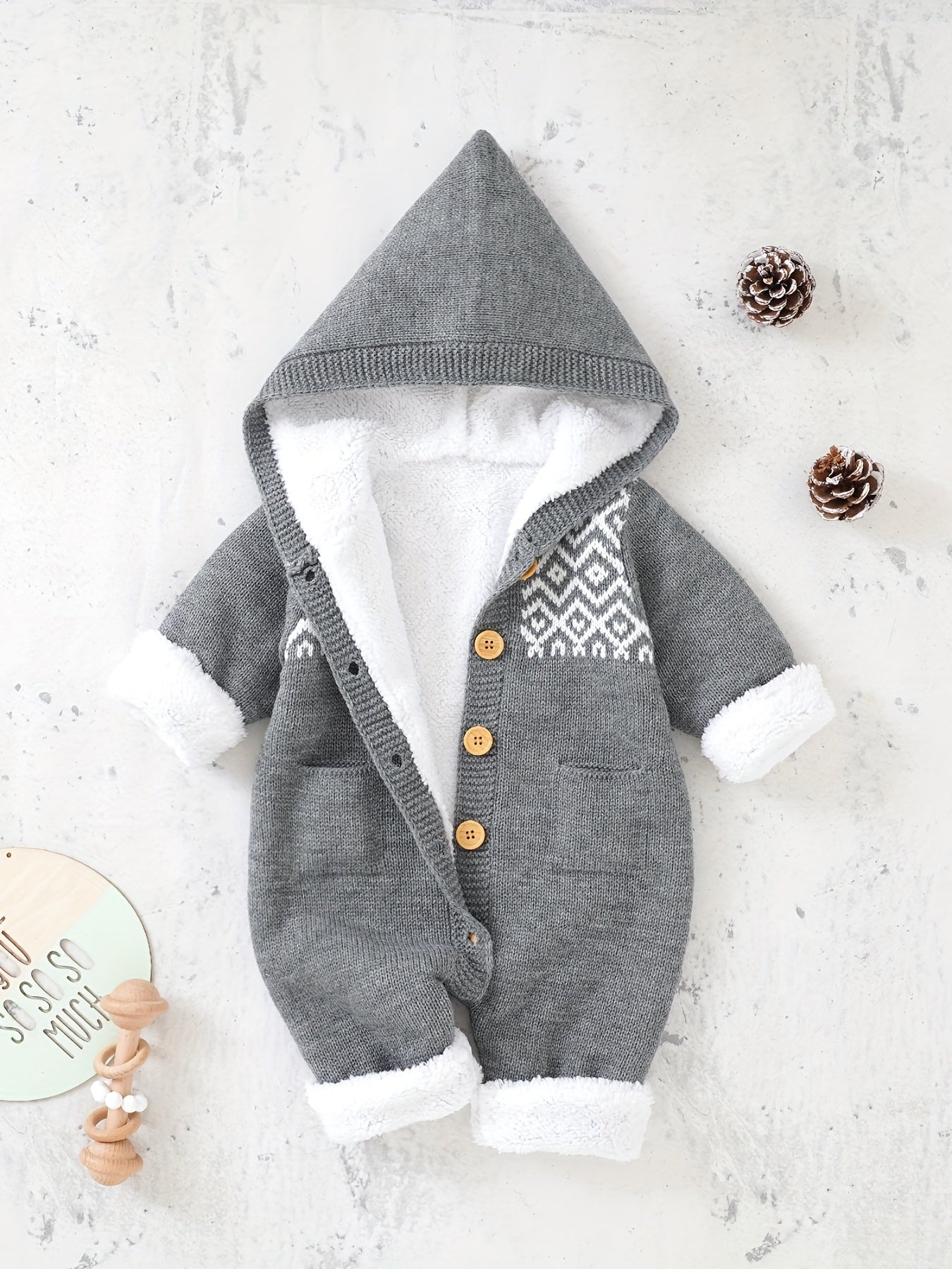 [Knit | Jumpsuit] Long Sleeve Hooded Newborn Boys And Girls Knitted Jumpsuit With Pants