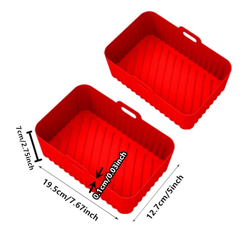 1/2pcs Square Air Fryer Silicone Pots - Reusable Non-Stick Baking Trays with Handles, High-Temp Resistant Oven & Air Fryer Liners, 19.48x12.7x6.99 cm, Easy Clean (Black/Red/Blue/Grey), Air Fryer Silicone Liners