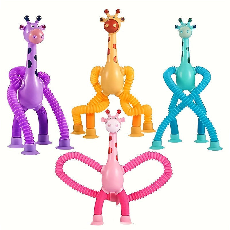4pcs Giraffe Stretching Toy Suction Cup Variety Shape Stretching Tube Decompression Novelty Educational Children's Toys halloween christmas gift
