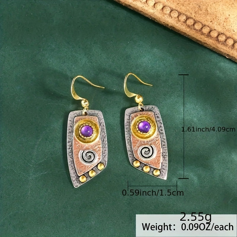 Vintage Drop Earrings Bohemian Simple Irregular Shape Metal Engraved Pattern Dangle Earrings Cartilage Piercing Jewelry Gift For Women