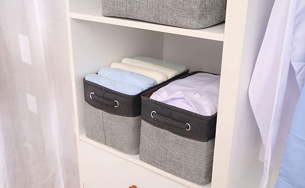 3pcs Modern Fabric Storage Bins - Foldable Canvas Organizer Baskets with Handles, Sturdy for Home, Office, Nursery, and Closet Organization, Minimalist Two-Tone Design, Closet Organizers And Storage
