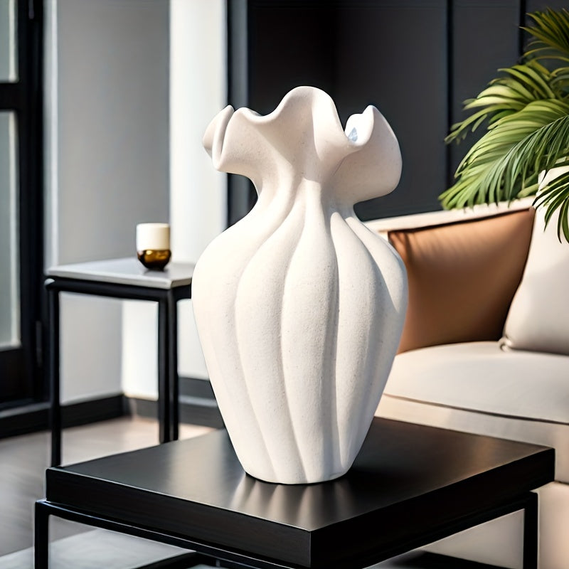 Elegant 20cm Striped Ceramic Vase with Skirt Element Design - Modern Art Style, Perfect for Fresh and Hydroponic Flowers, International Style, Flower Arrangement | Elegant Decor | Striped Texture, Vases Home Decor