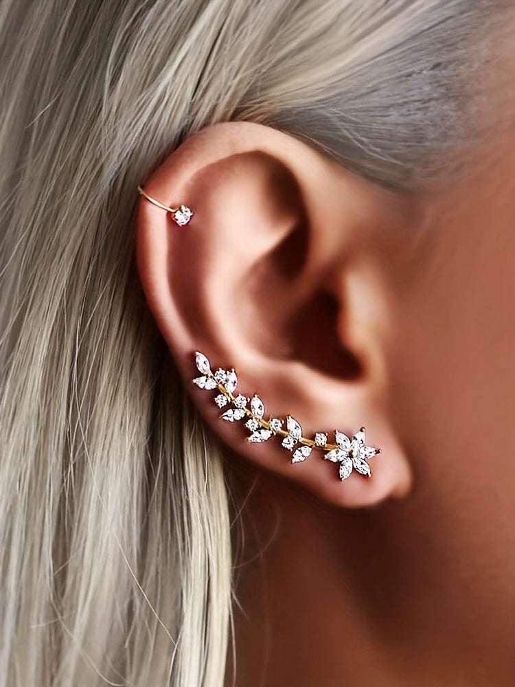 1 Pair Bohemian Crystal Leaf Earrings