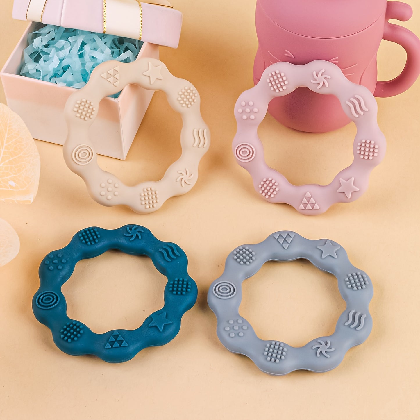TYRY.HU Baby Teething Ring for 6+ Months - Soft Silicone Teether Toy with Textured, Newborn Gum, Dishwasher - Suitable for 0-2 Years (Bright,,,)