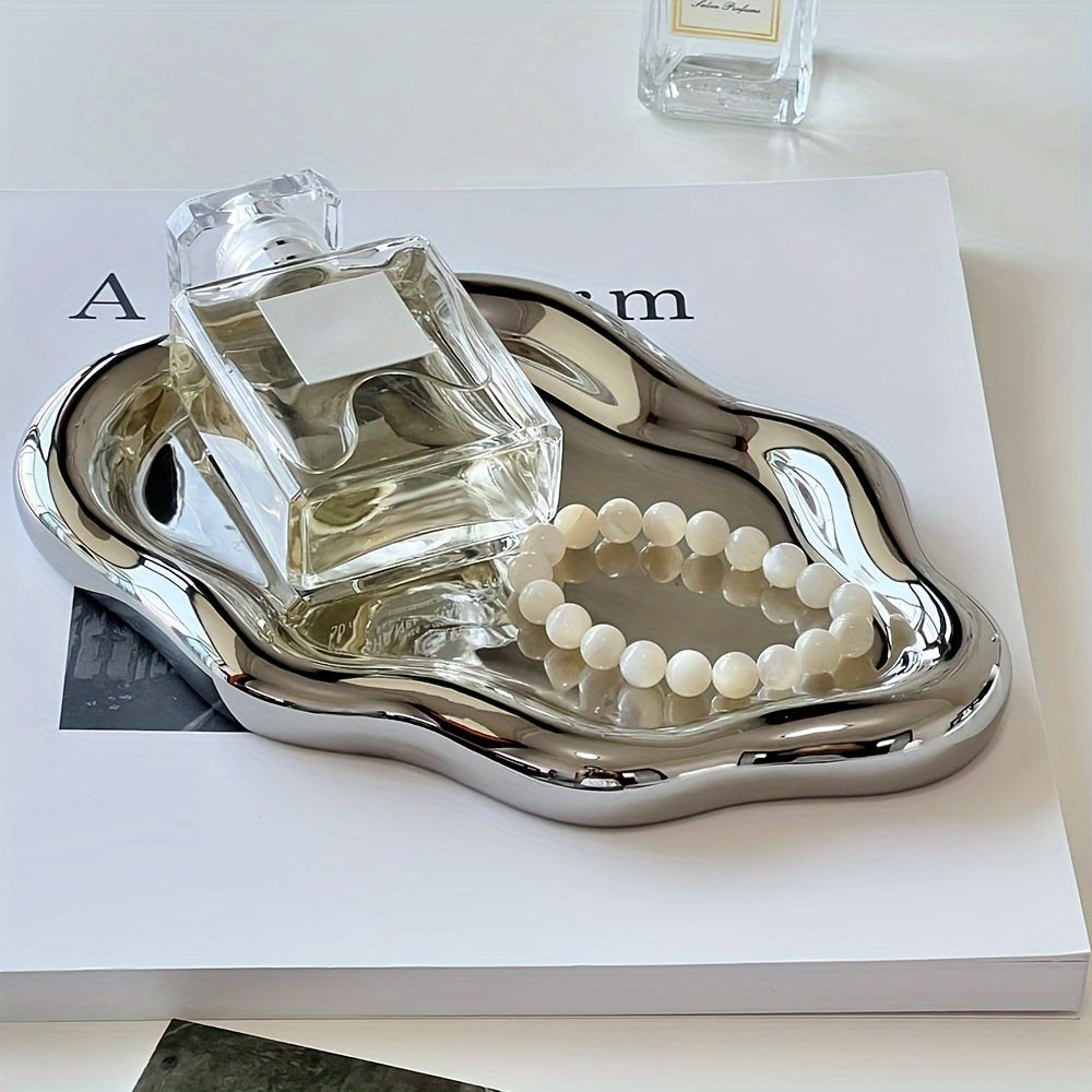 1pc Cloud Ceramic Tray - Sleek Single-Layer Design with Exquisite Light Luxury Finish, Spacious Jewelry Storage, Elegant Perfume Display, and Convenient Key Storage - Perfect for Home, Living Room, or Office Decor, Ideal Gift