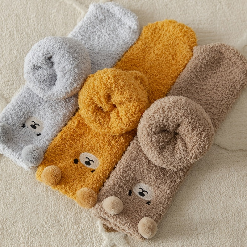 1 Pair Women'S Cute Non-Shedding Coral Fleece Warm Socks | Autumn-Winter Collection, Solid Color, Fabric