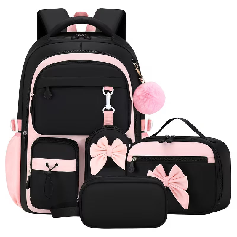 3pcs Bow Backpack & Handbag Storage Bag Set - Large Capacity School Bookbag