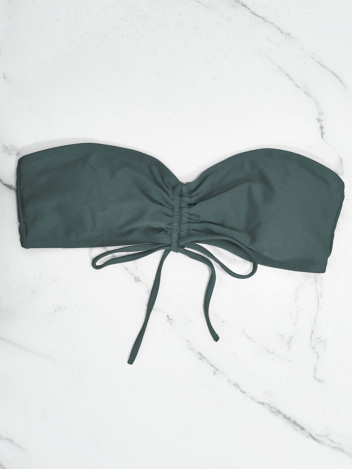 two pieces Women's Tie Front Bandeau Bikini Set with High Cut Drawstring Tie Side Bottoms - Stretchy and Comfortable Swimwear