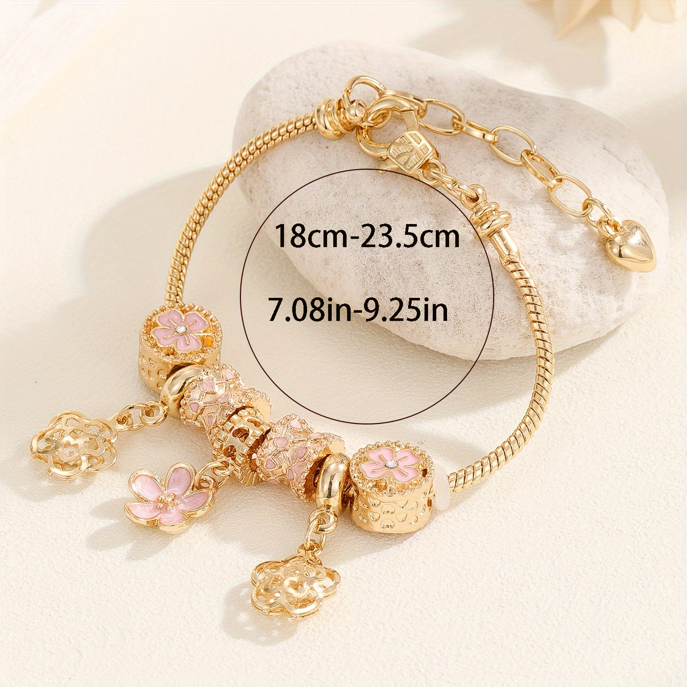 Delicate Pink Flower Pendant Bangle Bracelet - Timeless Elegance for Versatile Style - Handcrafted Copper Chain Jewelry, Adjustable & Durable
