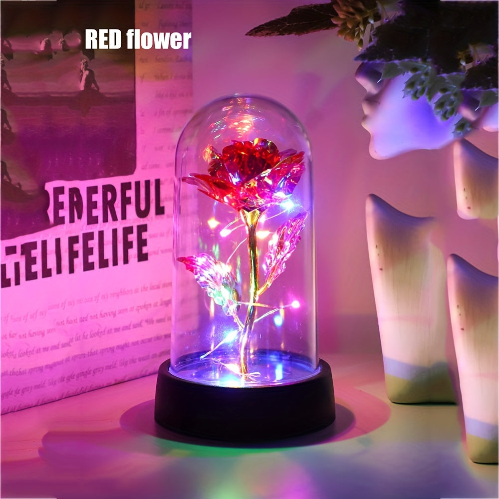 One Piece of Contemporary LED Rose Flower Night Lamp Featuring a Plastic Cover, Powered by Batteries, Ideal for Tabletop Decoration in Bedrooms And Homes. This Rose Lamp Is Perfect for Occasions Like Valentine'S Day, Mother'S