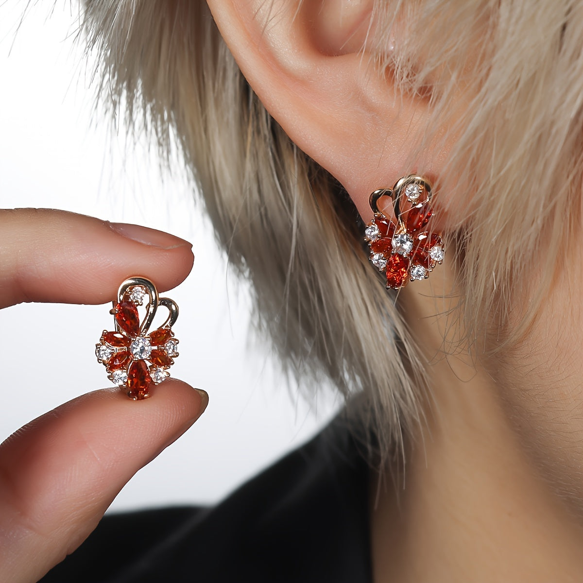 Flower Shape zirconia Clip On Earrings 18K Gold Plated Ornament For Women Girls