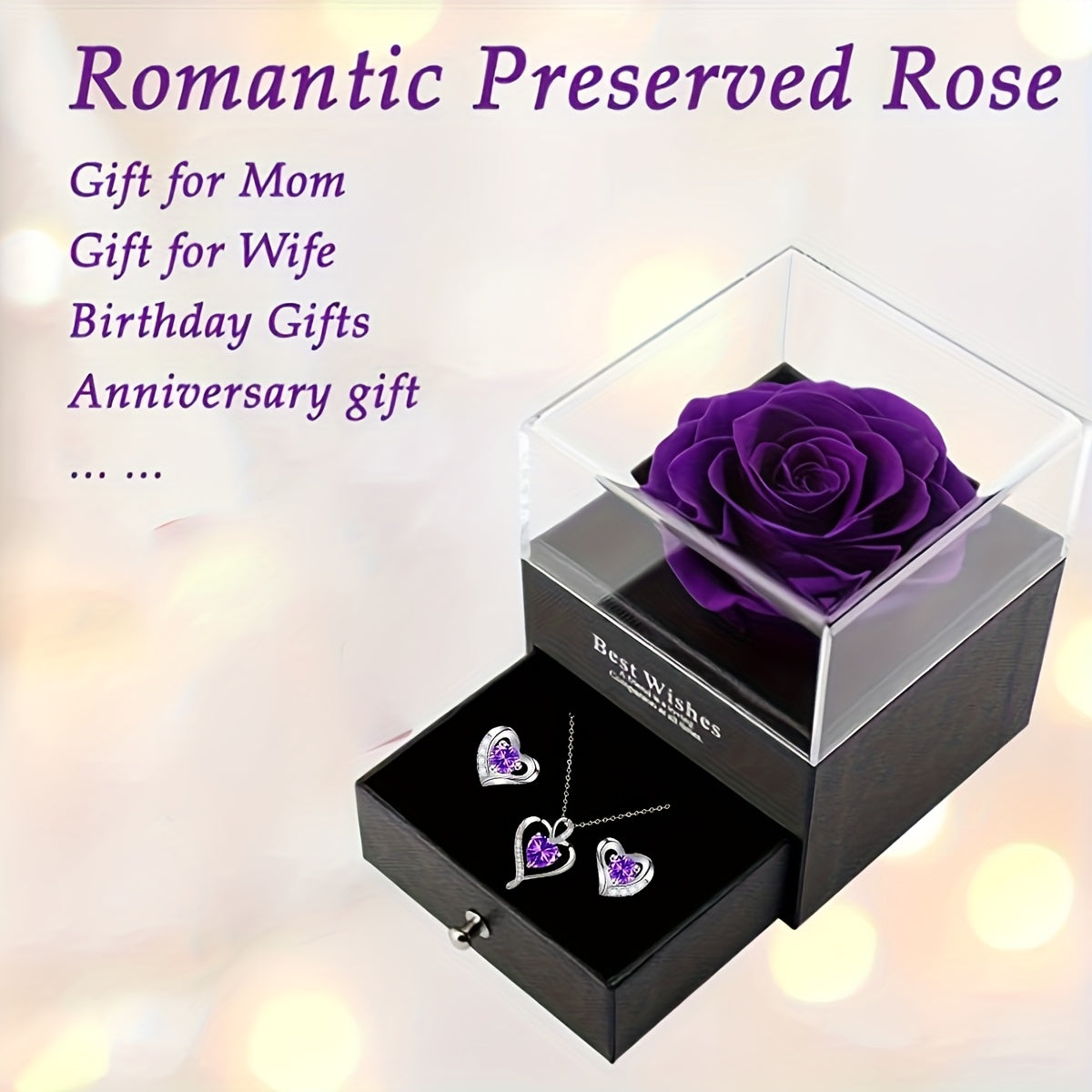 Rose soap flower gift box, heart-shaped love rose necklace, earring combination set, Women's jewelry for mothers, wives, lovers, daughters, best friends, holiday gifts, Valentine's Day, anniversaries, Mother's Day, weddings,