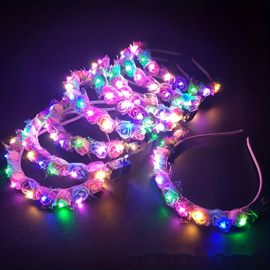 1pc luminous headwear hair hoop luminous flower wreath bride headwear hair hoop night market stall decorations Christmas Halloween headwear accessories
