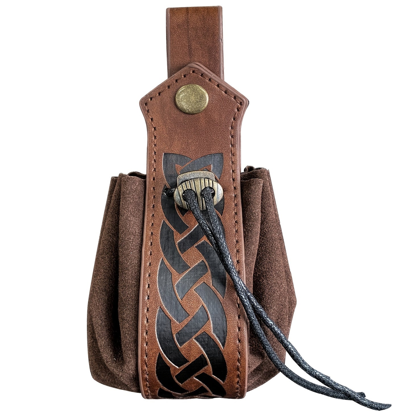 Unisex Retro Faux Leather Belt Pouch - Vintage Drawstring Closure, Faux Suede Lining - Party & Halloween Accessories | Foldable Design | Fixed Shoulder Strap