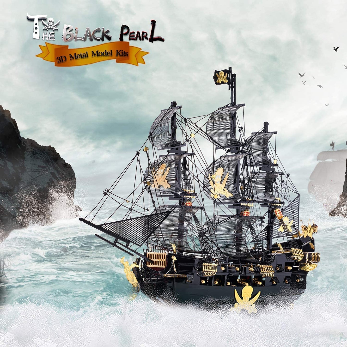 Piececool Metal 3D Puzzles for Adults, Flying Dutchman Pirate Ship Model Kits, 3D Watercraft Model Building Kit, DIY Craft Kits Difficult 3D Puzzles for Family Time, Great Birthday Gifts