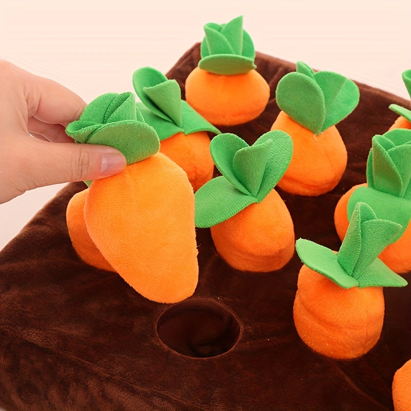 Durable Plush Dog Toy with Squeaker - Carrot Design for Medium Dogs, Chew-Resistant & Dental Health, Interactive Fun for Pets, Soft Faux Fur Base, Green & Brown, Puppy Toys
