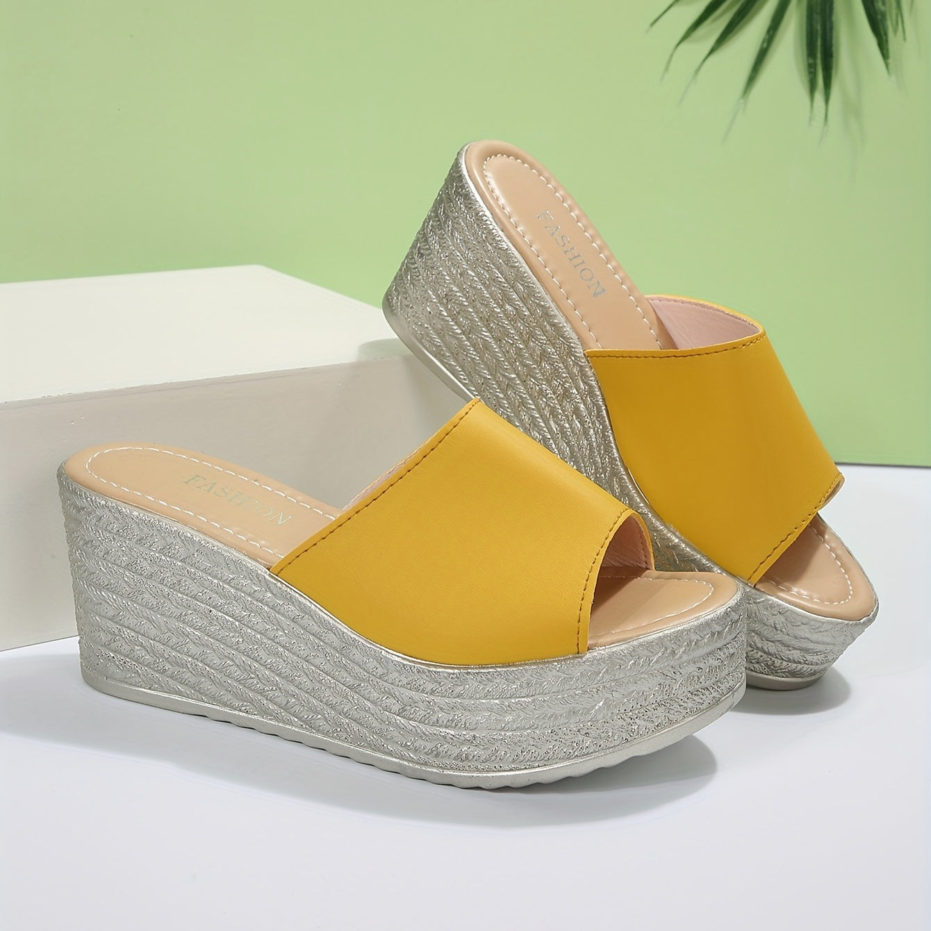 Women's Platform Wedge Slippers, Open Toe Solid Color Non-slip Slides Shoes, Casual Outdoor Slides
