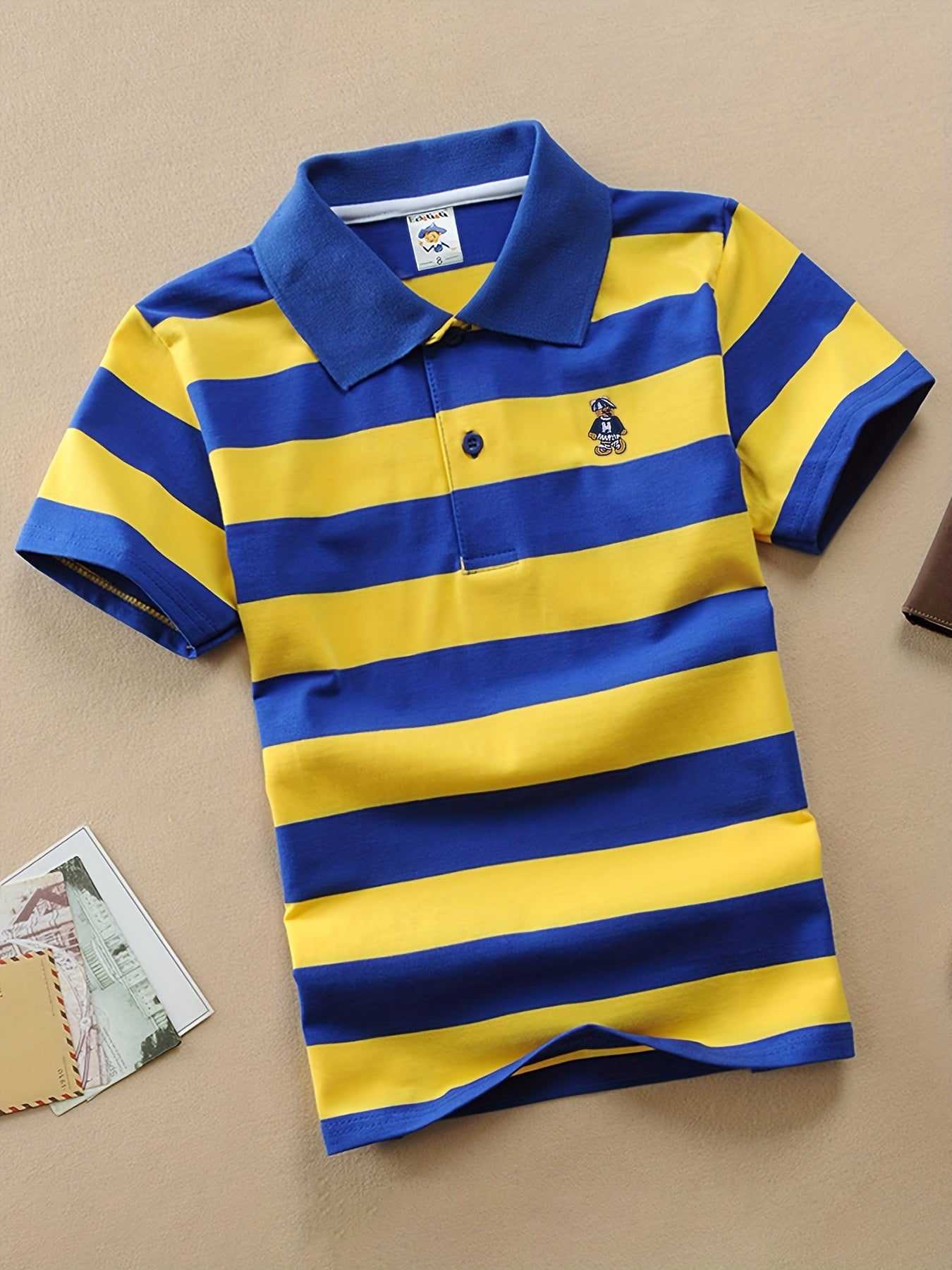 Vibrant Striped Polo T-shirt for Kids - Soft Cotton, Short Sleeve, Casual, Trendy, Perfect for Summer Holiday Party - Boys' Fun Clothing