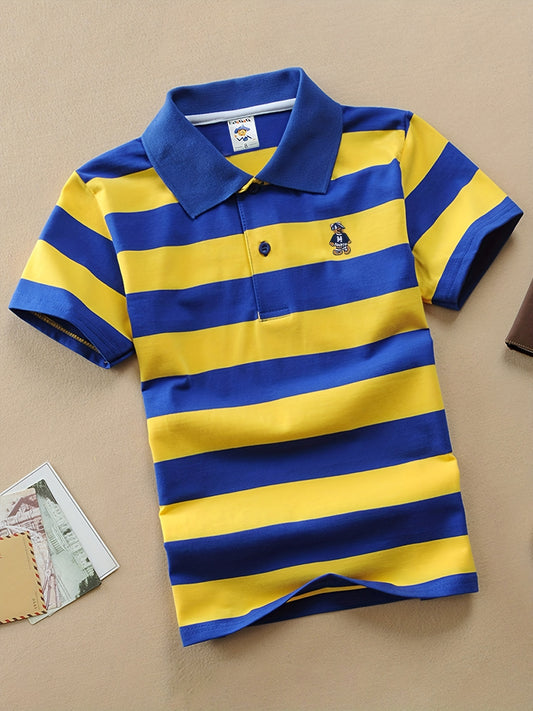 Vibrant Striped Polo T-shirt for Kids - Soft Cotton, Short Sleeve, Casual, Trendy, Perfect for Summer Holiday Party - Boys' Fun Clothing