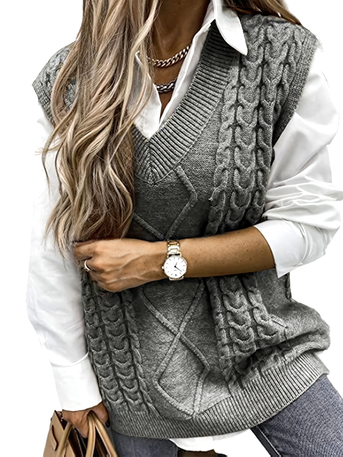 Women'S Sleeveless V-Neck Sweater Vest | Medium Stretch, Rib, Casual Style for Spring/Fall