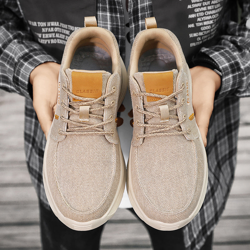 Plus Size Wide Fit Men's Lace-Up Loafers, Men's Canvas Lightweight Comfortable Walking Shoes