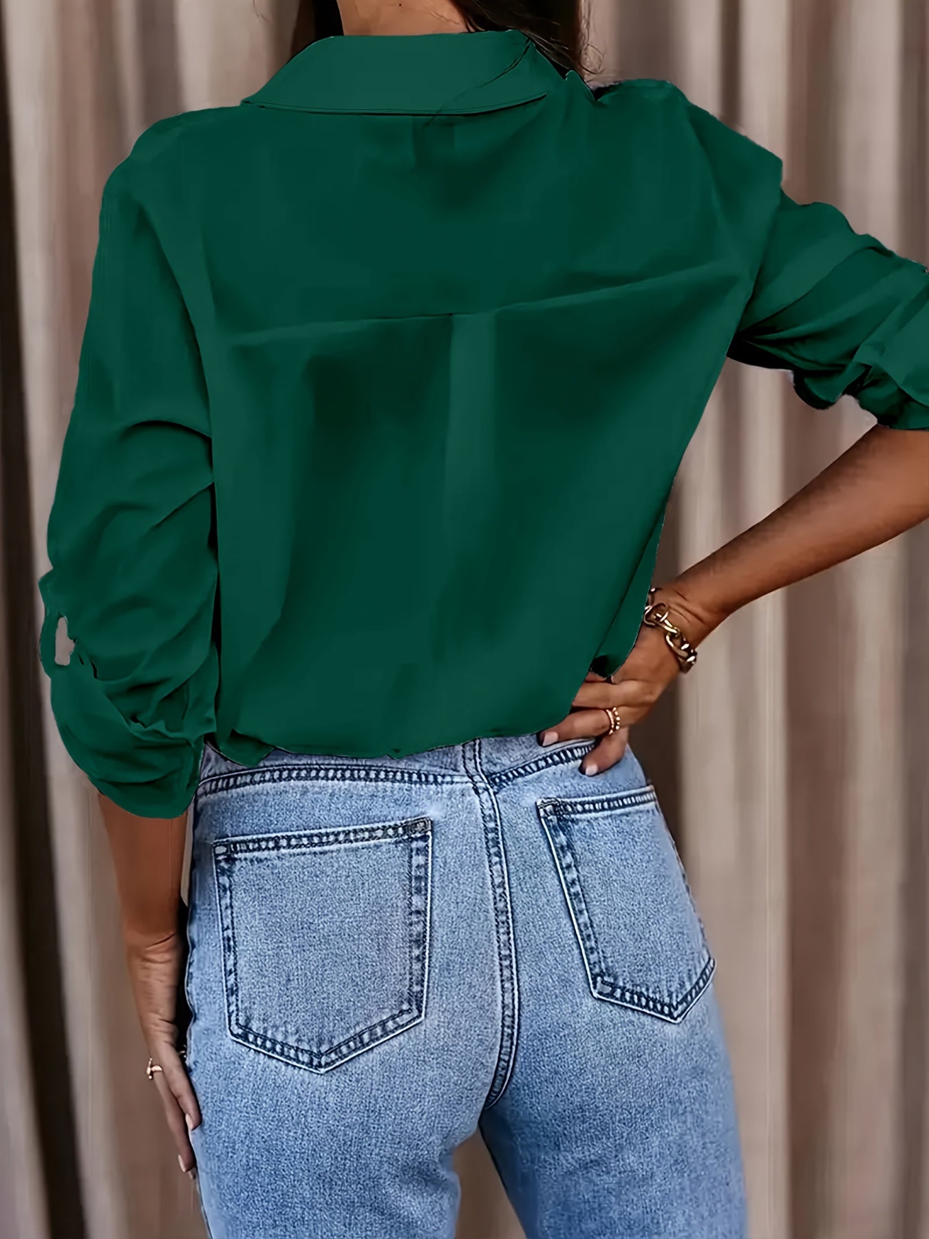 Solid Button Front Shirt, Casual Turn Down Collar Office Work Shirt, Women's Clothing
