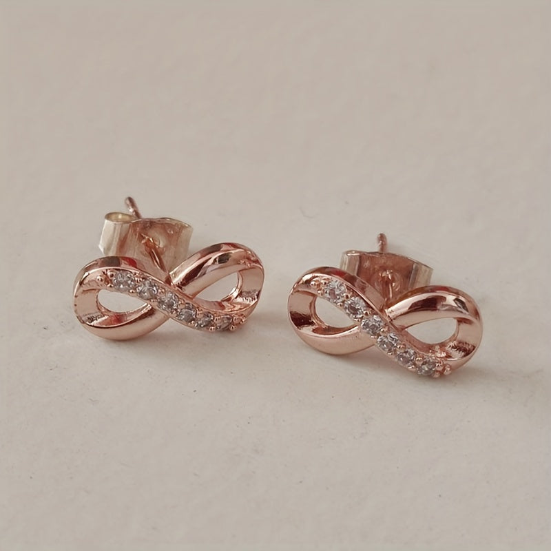 Lucky Cubic Zirconia Infinity shaped Stud Earrings Silver Plated Jewelry For Women 1Pair