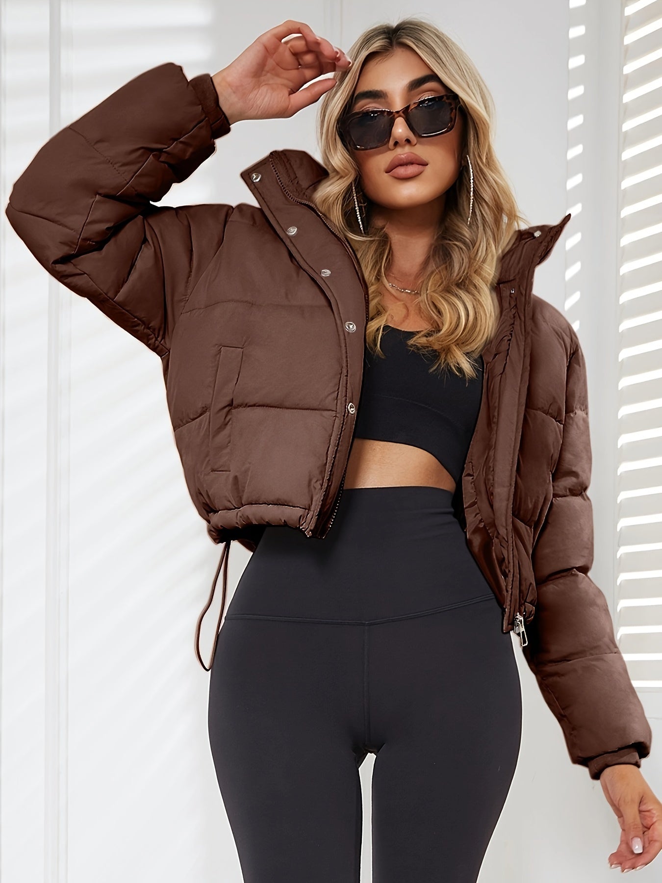 New Women's Jacket Hooded Warm Coat with Drawstring Design, Short Casual Fashion Padded Coat