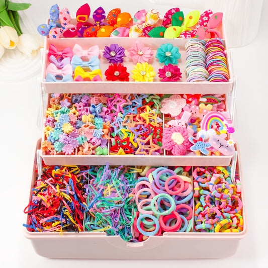 914/879/869/864/280pcs/set Kawaii Colorful Cartoon Hair Accessories Set, includes cartoon hair clips, claw clips, BB clips, rhinestone flower clips, various hair ties, scrunchies, and headbands - essential for daily cute styl
