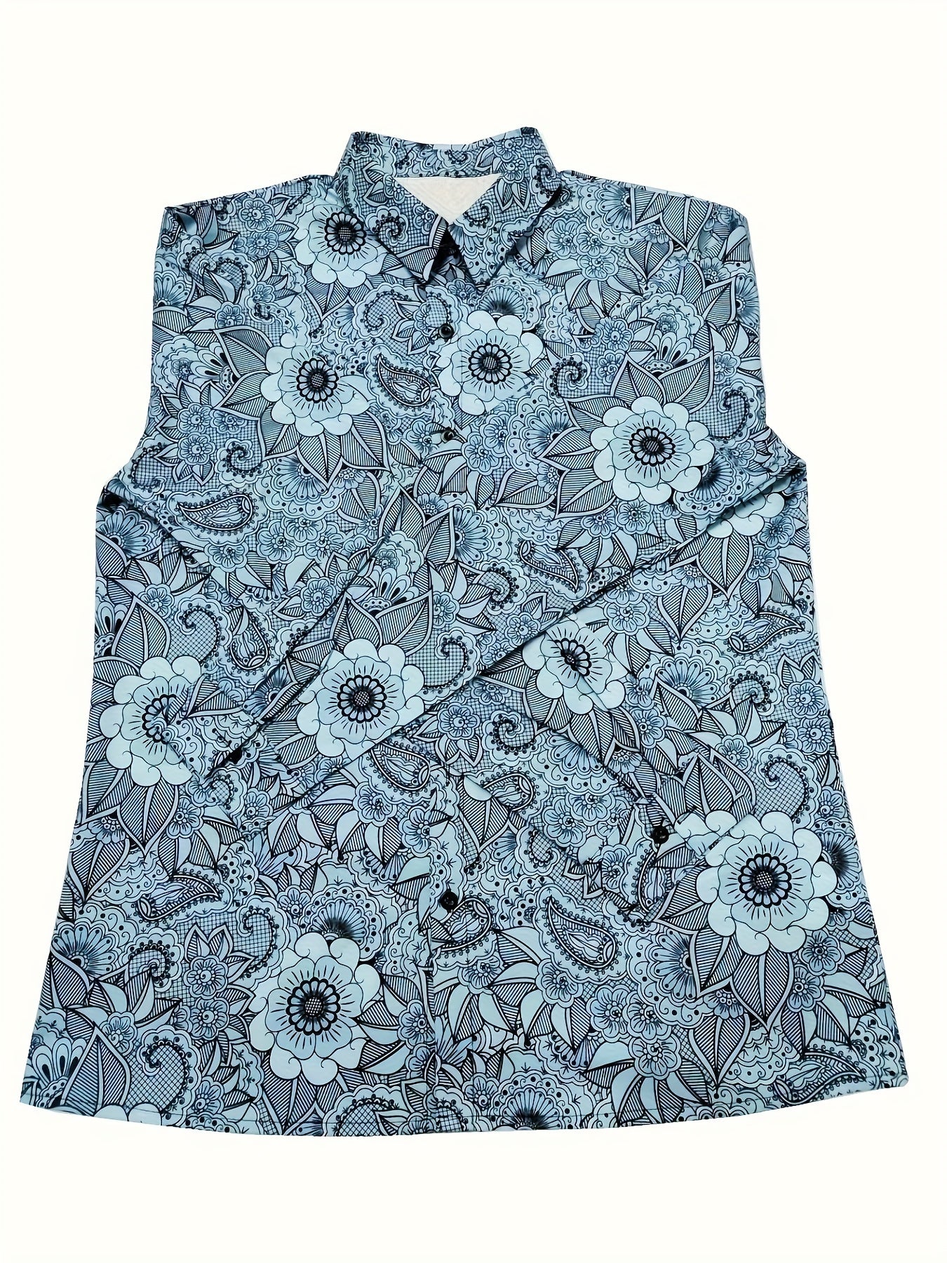 Retro Style Flower Print Men's Casual Long Sleeve Button Up Lapel Shirt, Spring Fall