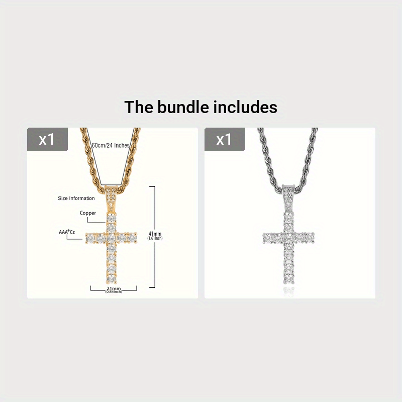 Hip Hop Cross Copper With 4mm Zirconia 14K Golden Plated Pendant Necklace