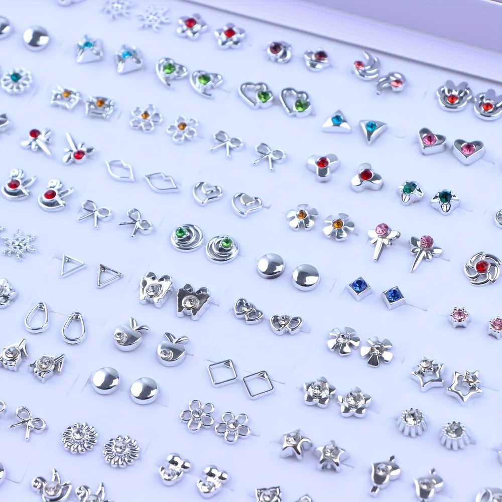 36 Pairs Of Stud Earrings Big Set For Women Mini Flower Heart Shape Mixed Styles Simple Leisure Style Exquisite Gifts