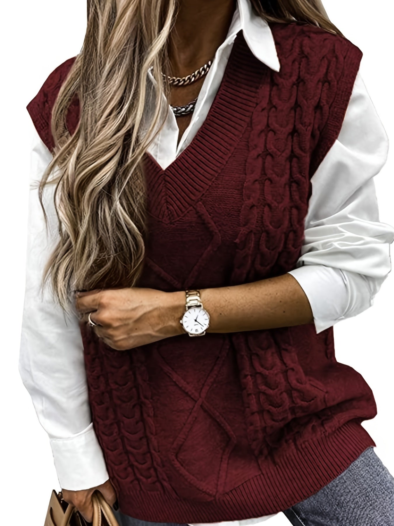 Women'S Sleeveless V-Neck Sweater Vest | Medium Stretch, Rib, Casual Style for Spring/Fall