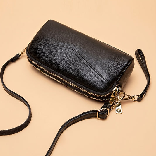 Small Zipper Crossbody Bag, Women's Double Layer Clutch Purse, Solid Color Wristlet Wallet