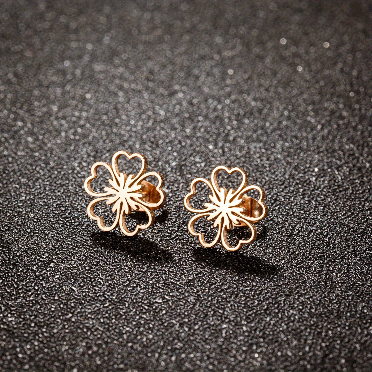 1 Pair Plum Blossom Stainless Steel Stud Earrings, Lucky Flower Earrings Jewelry Birthday Gift For Men Women