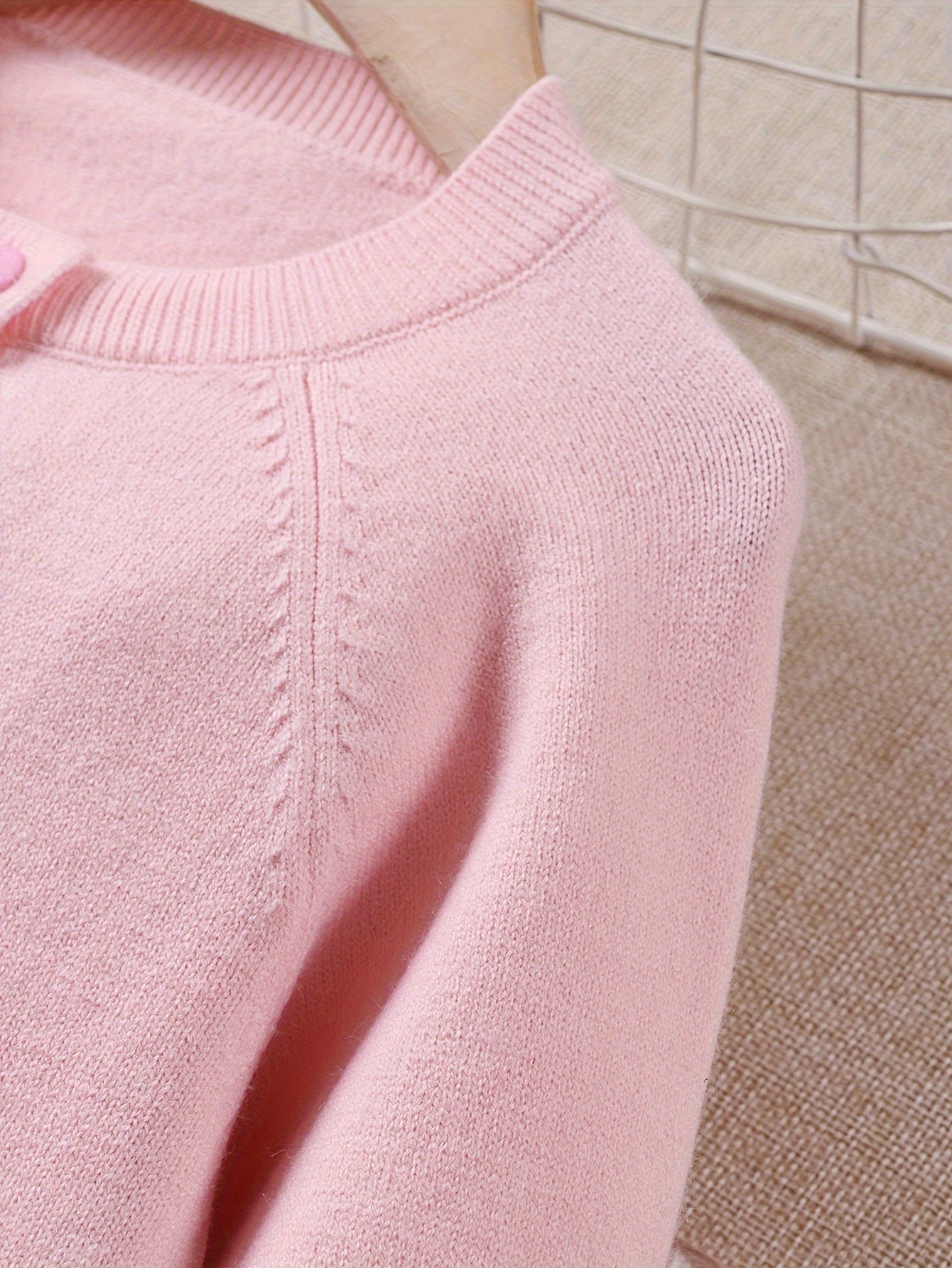 Girls' Beige Cardigan Sweater with Collar & Flower Patches - Sweet Smock Dress Style Jacket, Soft Button-Front Closure for, Parties, - Cozy Fall Winter Outerwear (Pink/Yellow/Blue/Purple) - No-Sew Applique Design