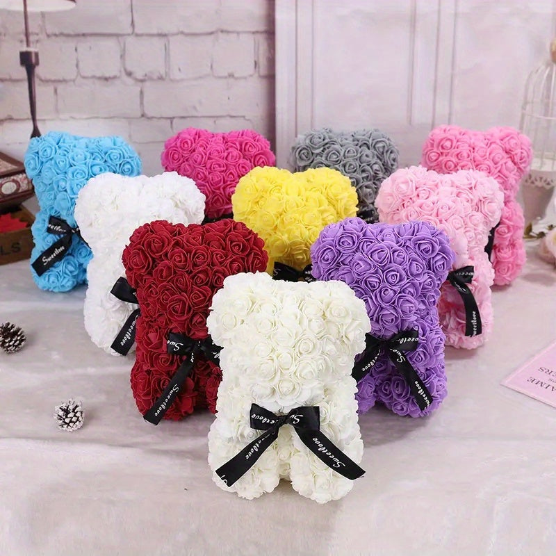 Single Artificial Rose Bear - Soft, Realistic, and Lifelike Flower Petals, Exquisite Craftsmanship, Romantic Gift for Every Occasion, Anniversary, Birthday, Wedding, Valentine's Day, and More - No Box Included