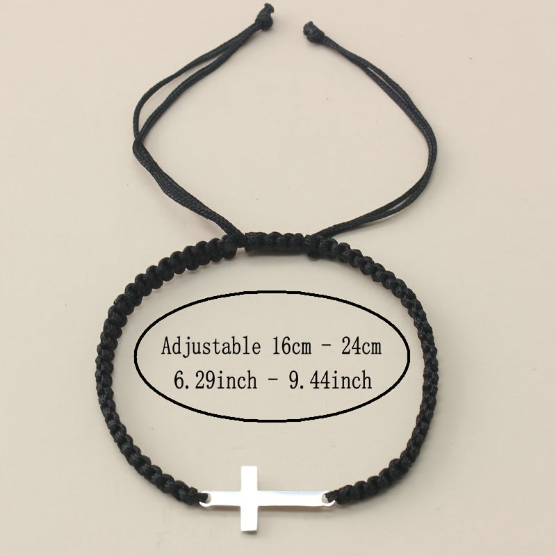 1pc Hand Woven Adjustable Stainless Steel Cross Bracelet Men's Hand Jewelry