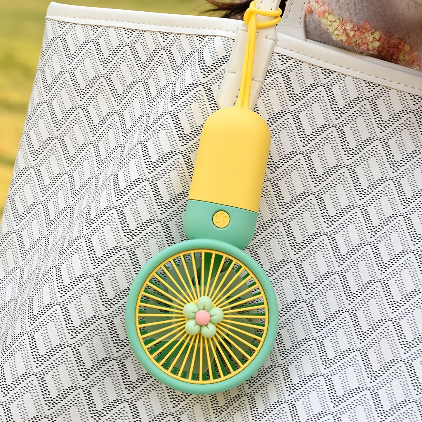 Portable Fan Summer Flower Color Block Mini Handheld Small Fan Portable USB Chargeable Fan