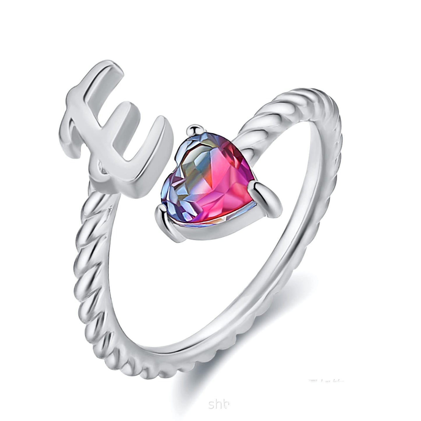 Adjustable A to T Initial Letter Ring Rings for and Women, Stacking Ring, Birthday Jewelry Gift for Mom or Girlfriend