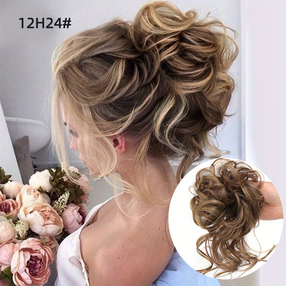 Add Volume And Style with Synthetic Messy Curly Hair Bun Chignon Scrunchy Hair Band! Hair Halloween Christmas