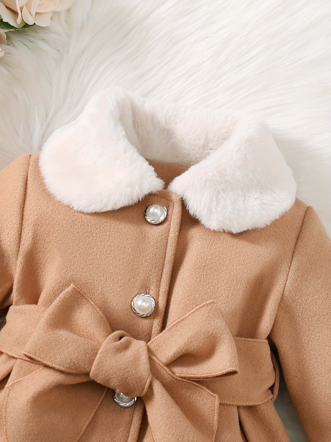 Fashionable And Versatile Coat for Baby Girls in Autumn And Winter, a Perfect Mother'S Day Gift. Adorable Plush Coat with a Bow And Collar, Designed for a Sweet Princess Look. Soft And Comfortable Outerwear to Keep Baby Warm